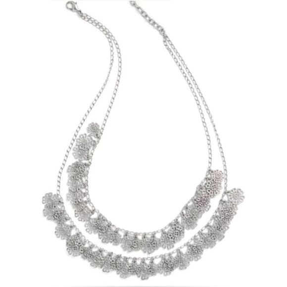TALBOTS FILIGREE DOUBLE LAYER SILVER NECKLACE NWT NOS - Picture 1 of 3